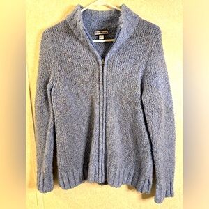 Croft & Barrow Wool Woman PM Blue Crotchet Knit Colorful Confetti Zip Up Sweater